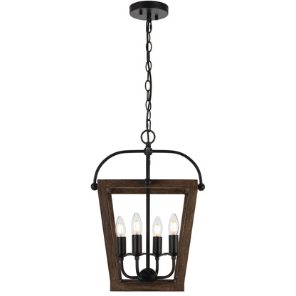 TFS 4 PENDANT 4x25wE14 L370 W370 H510 CHAIN 2M BLACK MATT / TIMBER
