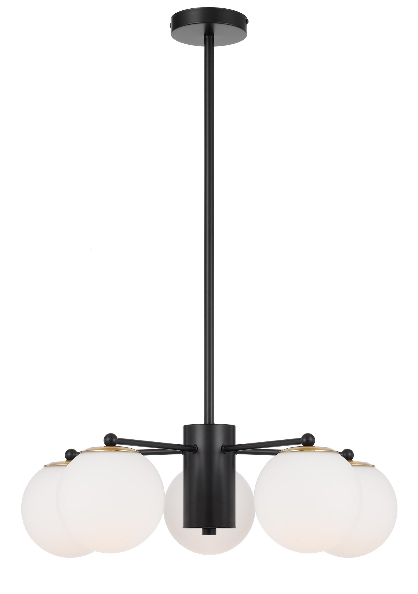 TFS 5LT PENDANT 5x25wE27 D:600 H:185 BLACK&OPAL GLASS ROD:2*600+1*300