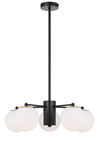 TFS 5LT PENDANT 5x25wE27 D:600 H:185 BLACK&OPAL GLASS ROD:2*600+1*300