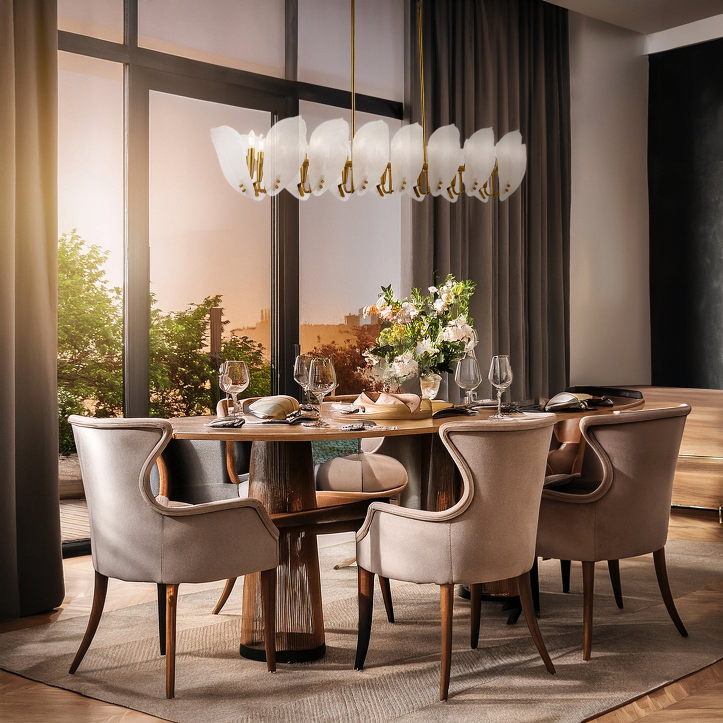TFS 16LT RECTANGLE PENDANT 16x25wE14max L:1500 H:300 W300 BRASS / 16pcs FROST GLASS