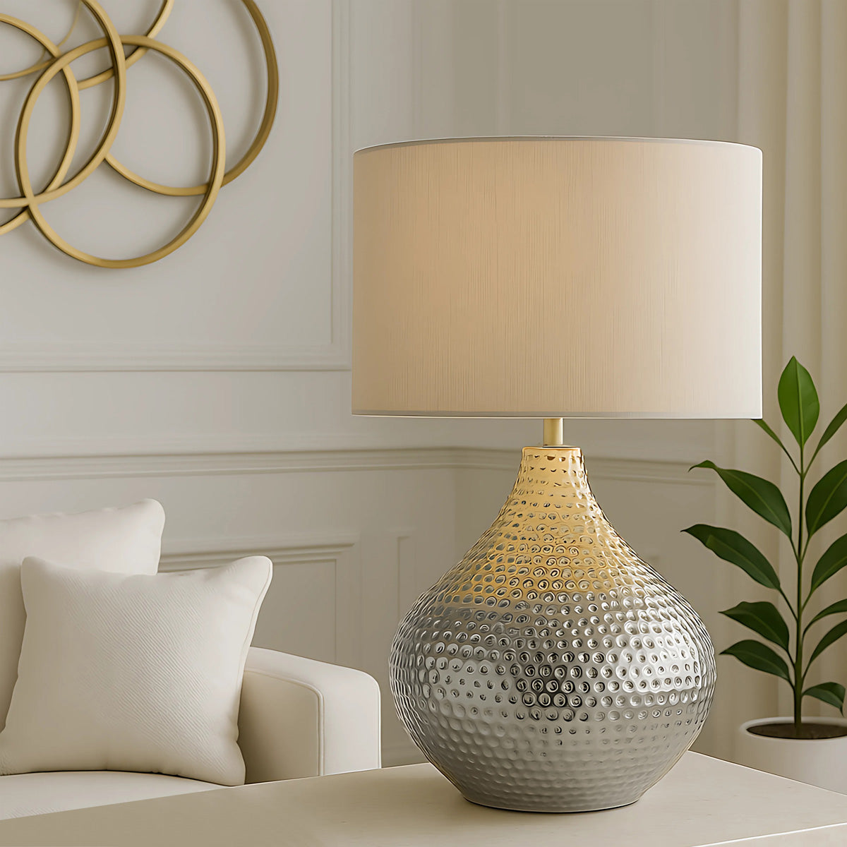 TFS CERAMIC TABLE LAMP 25wE27max H:430 D:280 SILVER/SILVER