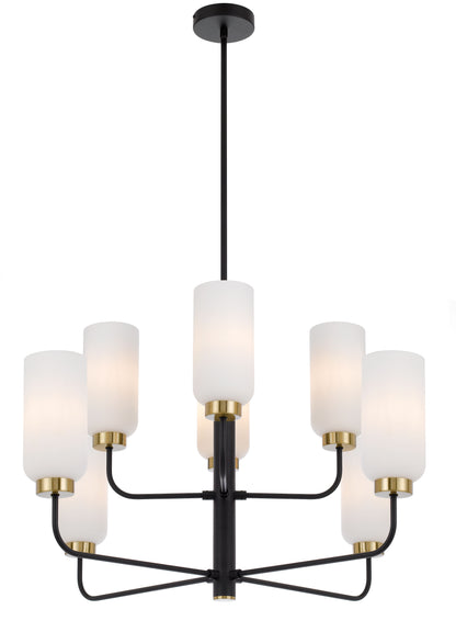 TFS 8LTS PENDANT 8x25wE27max D850H2000 GLASS100 BLACK MATT/OPAL GLASS ROD:1.5m