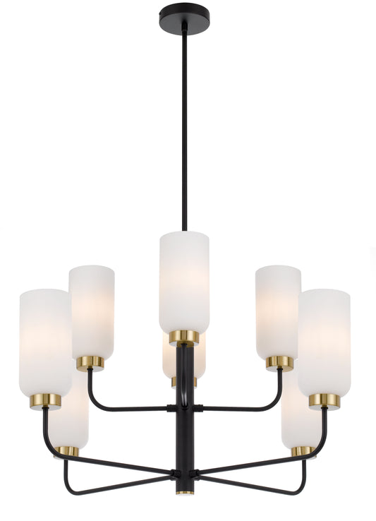 TFS 8LTS PENDANT 8x25wE27max D850H2000 GLASS100 BLACK MATT/OPAL GLASS ROD:1.5m