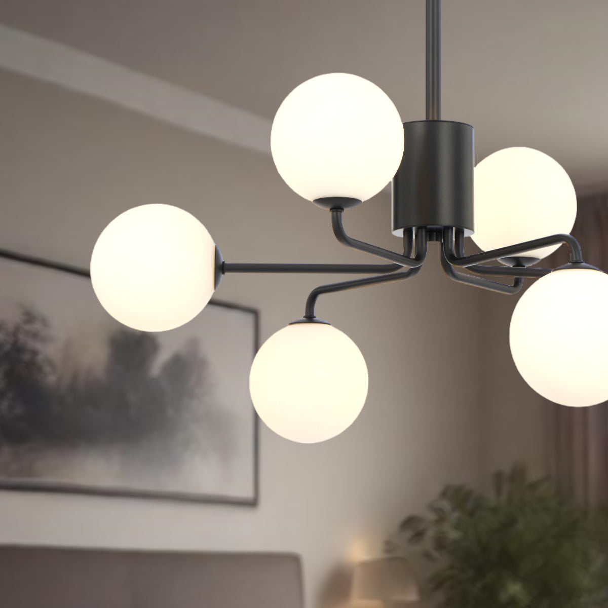 TFS 6LT PENDANT 6x6wG9max KIT D650 H295 ROD:2*600+1*300 BLACK/ OPAL MATT