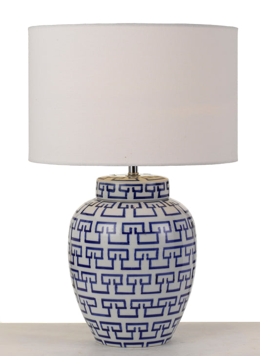 TFS CERAMIC TABLE LAMP 25wE27maD:350 H:530 cable:2.0m line switch WHITE&BLUE/WHITE