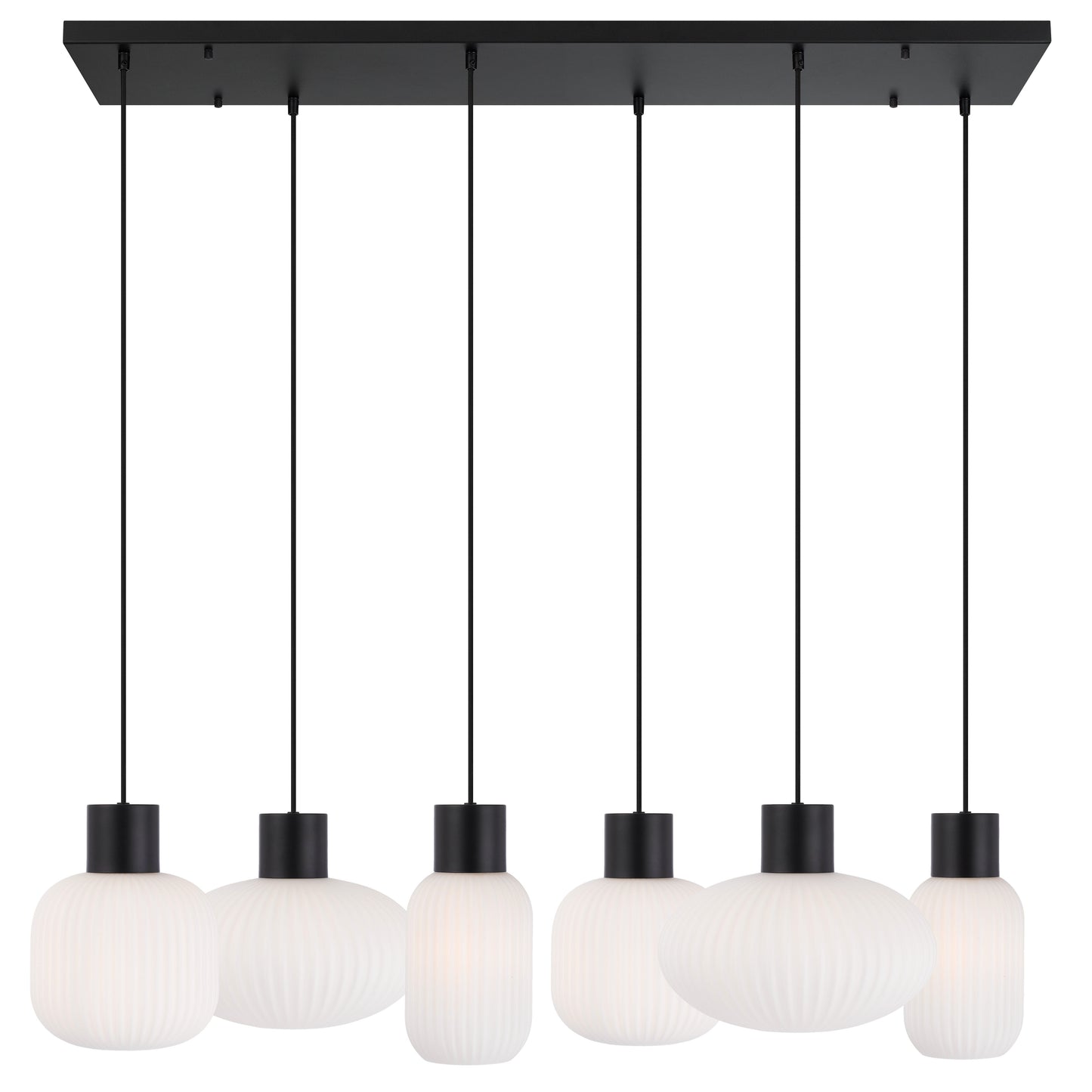 Jasper TFS 6 LIGHTS PENDANT 6x25wE27 D1:140H1:205 D2:200H2:180TEX2m D3:300H3:170BLK MATT/OPAL MATT