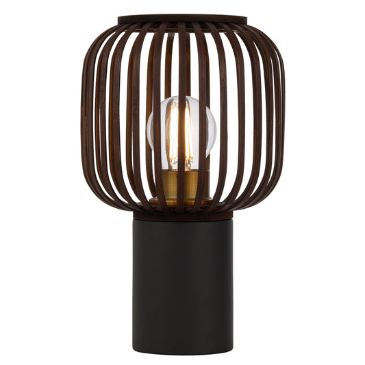 TFS OVAL TABLE LAMP 25wE27max D170 H290 inline swt BLACK / BROWN BAMBOO