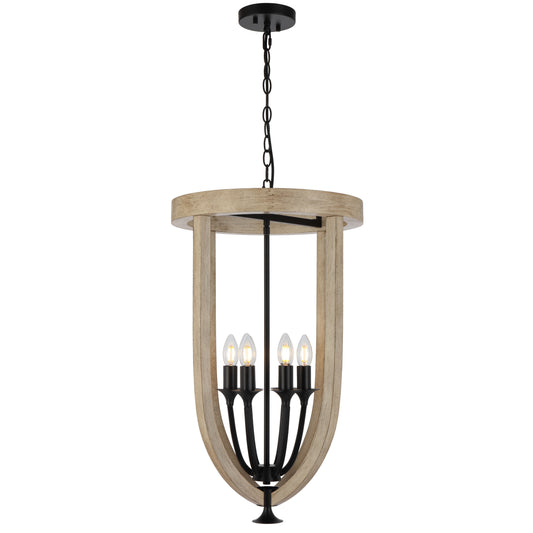 TFS 6LT PENDANT 6x25wE14 D420 H690 CHAIN 2M BLACK MATT / TIMBER