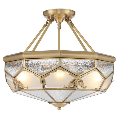 Trapani TFS PE CTC 6x25wE27max D:500 H:230 chain:2M BRASS / FROST WATER GLASS