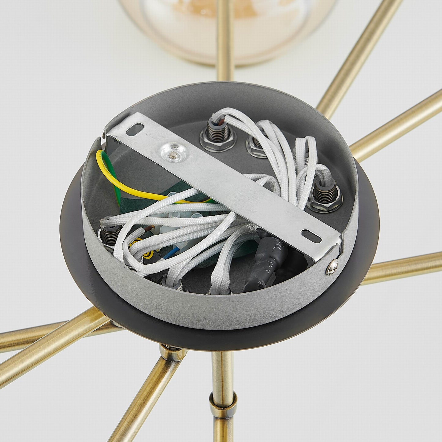 TFS 8 LT CTC 8x25wE27max L:1200 W:540 H:210 ANTIQUE BRASS/ AMBER GLASS