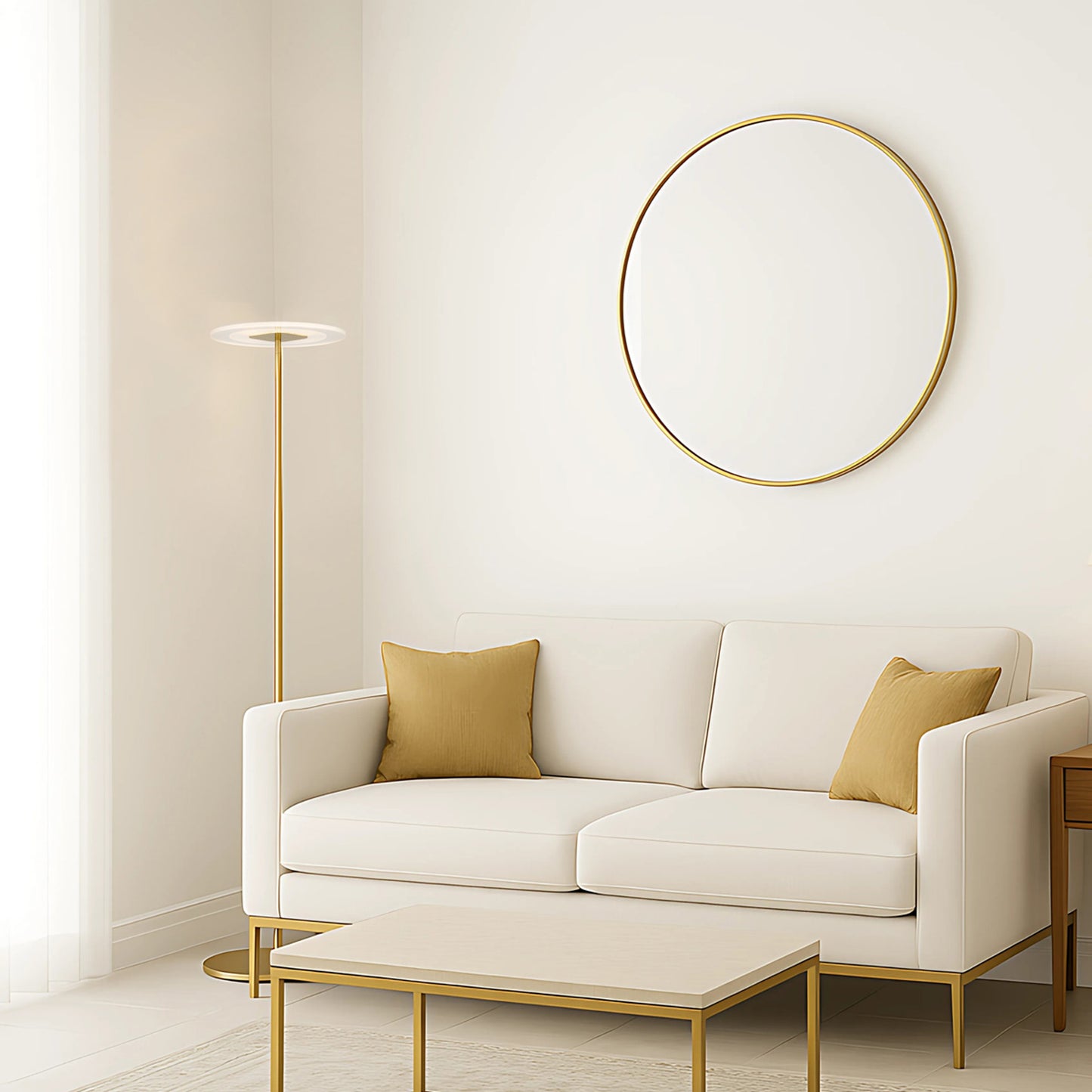 TFS LED FLOOR LAMP 12wLED 3CCT DIM 1800LM H1550 D350 foot swtch ANT GOLD