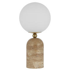 TFS TABLE LAMP 25wE27max D:200 H:420 INLINE SWT BEIGE TRAVERTINE/ANT GOLD/OPAL MATT