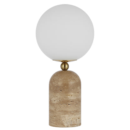 TFS TABLE LAMP 25wE27max D:200 H:420 INLINE SWT BEIGE TRAVERTINE/ANT GOLD/OPAL MATT