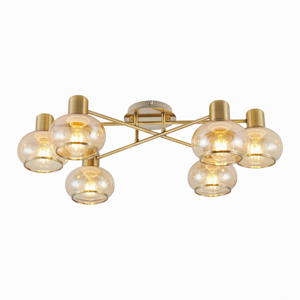 TFS 6 LT CTC 6x25wE27max L:700 W:430 H:190 ANTIQUE BRASS/ AMBER GLASS