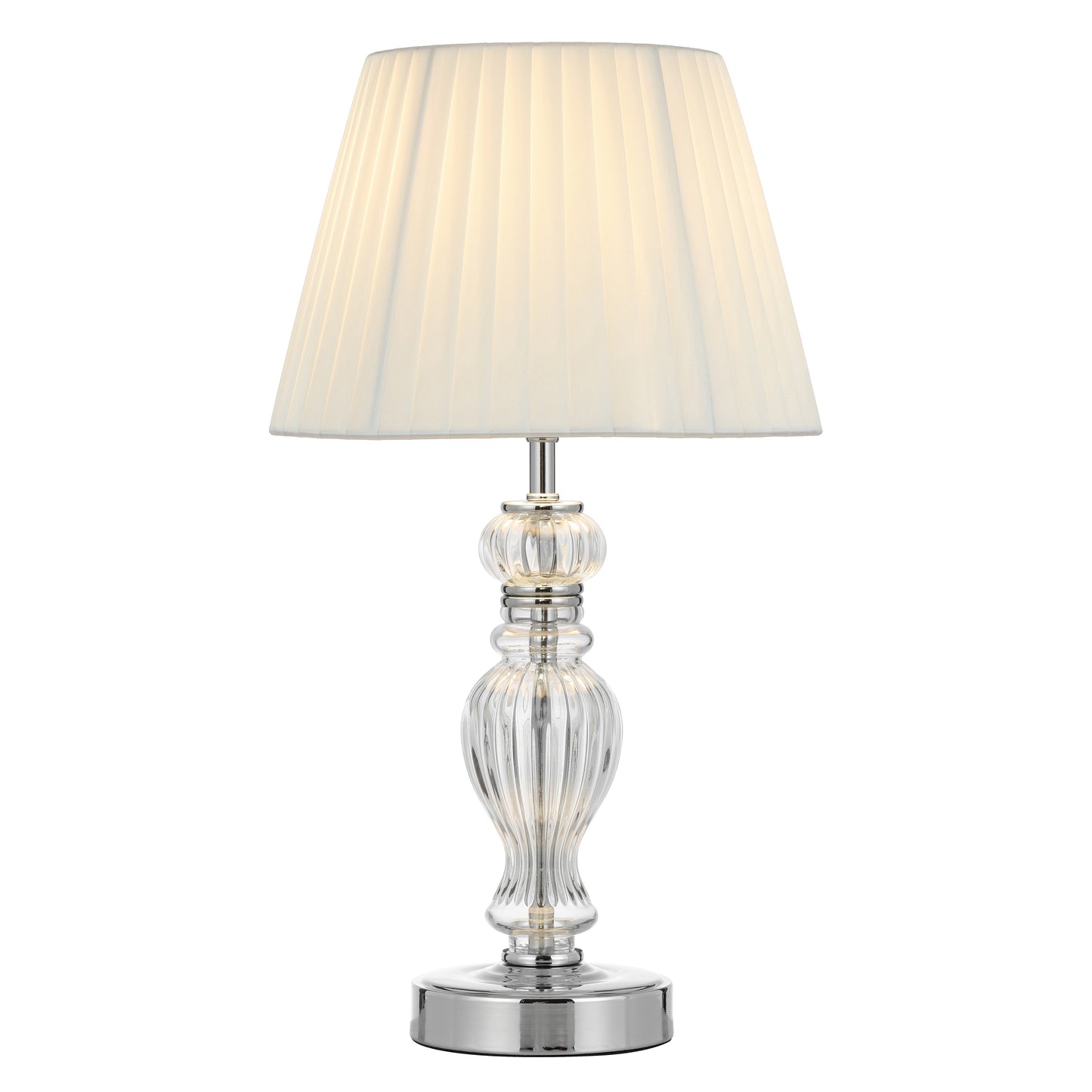 TFS TABLE LAMP 25wE27max D250 H440 INLINE SWT CHROME/ CLEAR/ WHITE