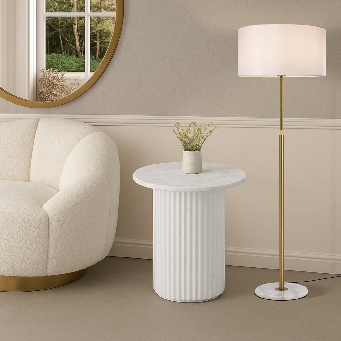 Vitashade TFS FLOOR LAMP 25wE27max H:1600max D:400 foot switch WHITE MARBLE/ANT GOLD/IVORY