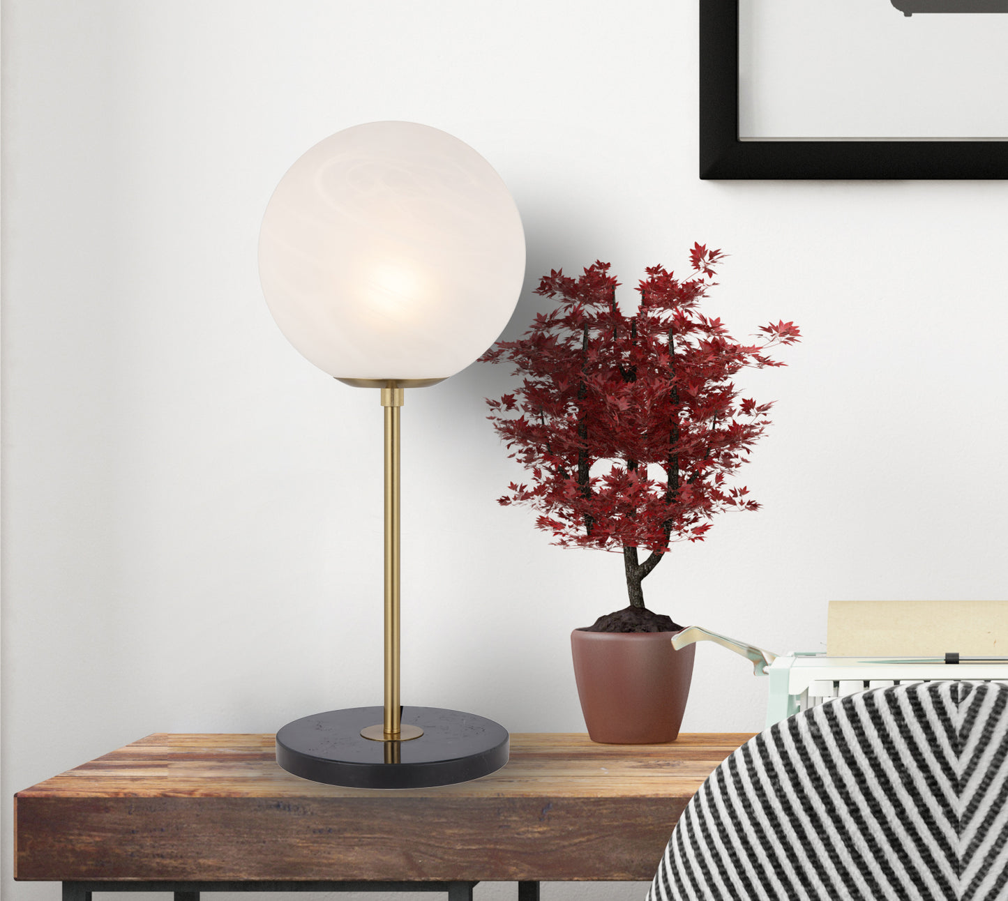 TFS 20 TABLE LAMP 25wE27max D:200 H:450 Inline Switch BLCK MARBLE/ANT GOLD/ALABASTRO