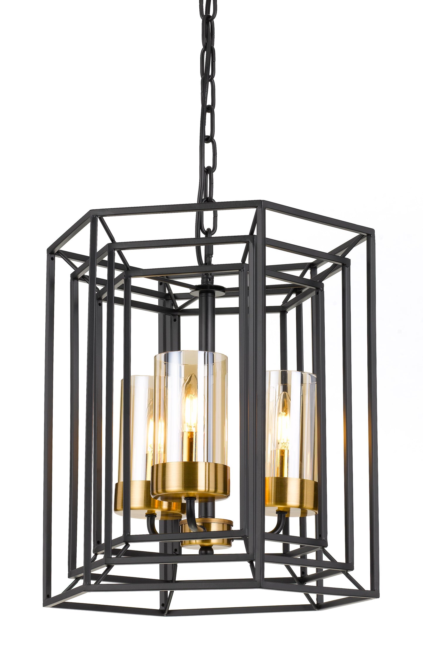 TFS 3LT PENDANT 3x25wE14max D:410 H:500 BLACK/ ANT BRASS AMBER GLASS CHAIN: 2M