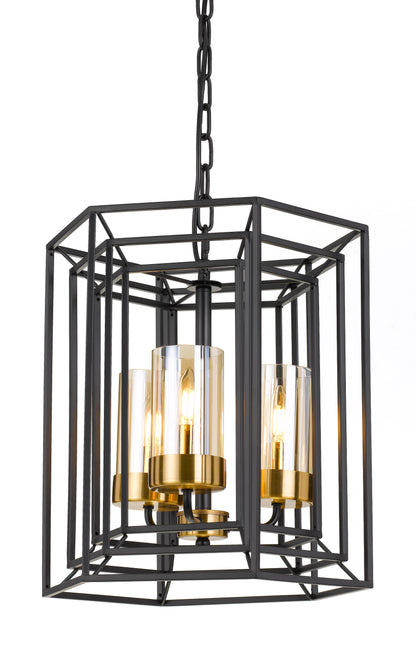 TFS 3LT PENDANT 3x25wE14max D:410 H:500 BLACK/ ANT BRASS AMBER GLASS CHAIN: 2M