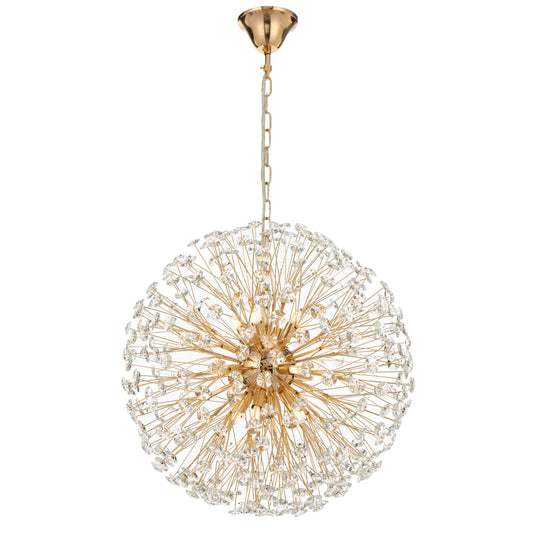 Zaragoza TFS 12LT PENDANT 12x6wG9max D:600 CHAIN 2M CRYSTAL H: 240 GOLD / CLEAR