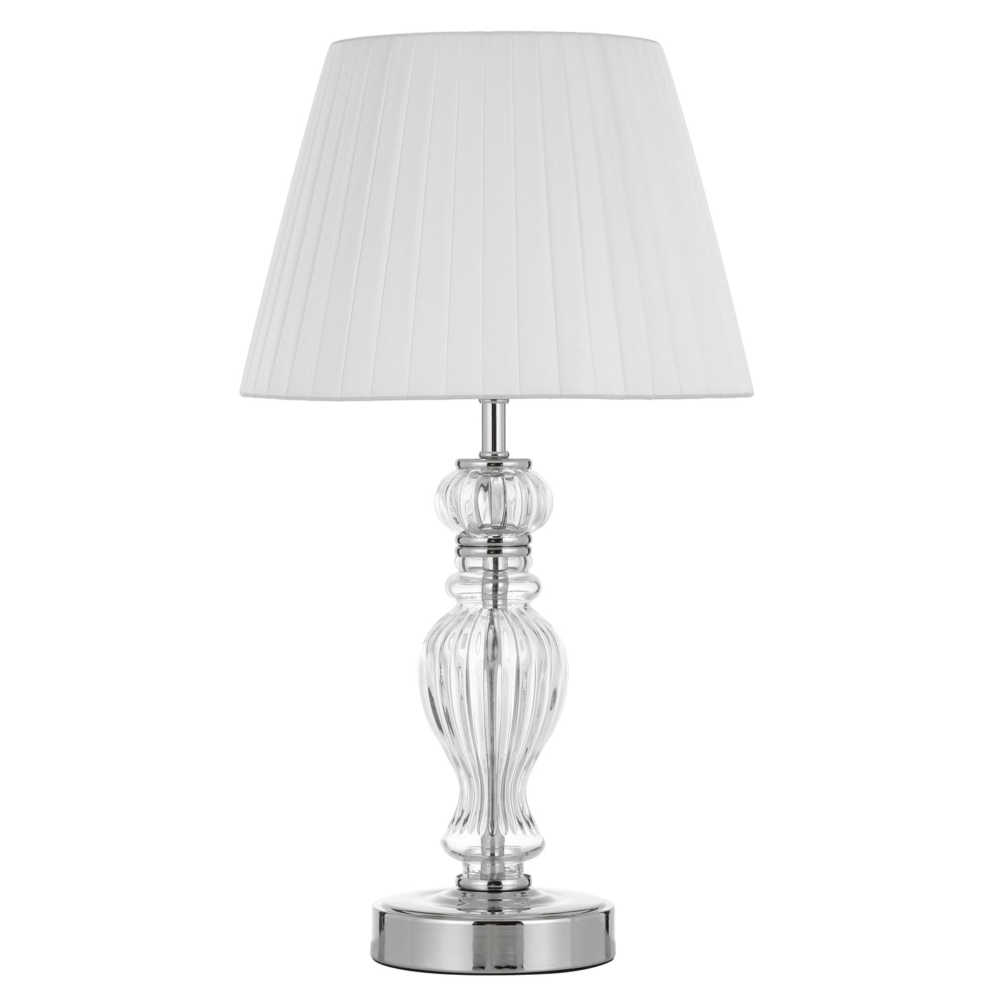 TFS TABLE LAMP 25wE27max D250 H440 INLINE SWT CHROME/ CLEAR/ WHITE
