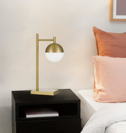 TFS TABLE LAMP 25wE27max D:200 H:500 Inline Switch ANTIQUE GOLD BASE/OPAL GLASS