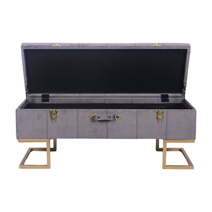 KD Storage Ottoman in Velvet Grey in Gold iron base
