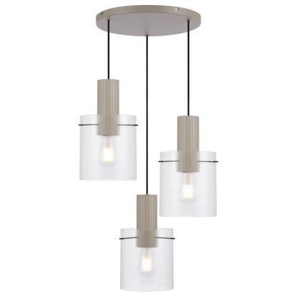 TFS 3LT PENDANT 3x25wE27max L:560 W:440 H:22 cab 2m GREY / CLEAR