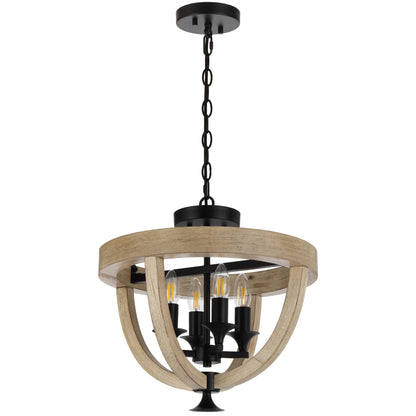 TFS 4LT PENDANT CTC 4x25wE14 D420 H390 CHAIN 2M BLACK MATT / TIMBER