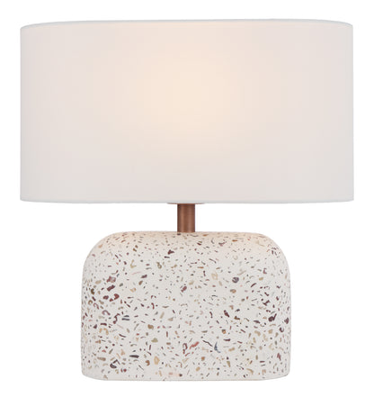 TFS TABLE LAMP 25wE27max L:350 W:180 H:360 inline Swtch WHITE TERRAZZO / IVORY LINEN