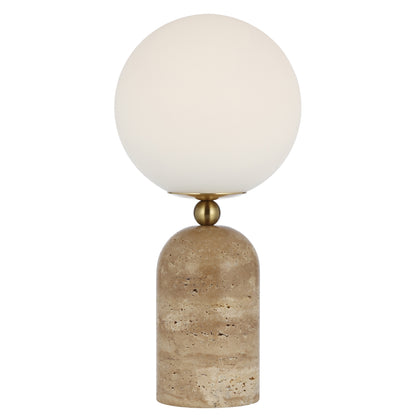 TFS TABLE LAMP 25wE27max D:200 H:420 INLINE SWT BEIGE TRAVERTINE/ANT GOLD/OPAL MATT