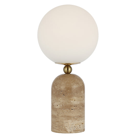 TFS TABLE LAMP 25wE27max D:200 H:420 INLINE SWT BEIGE TRAVERTINE/ANT GOLD/OPAL MATT
