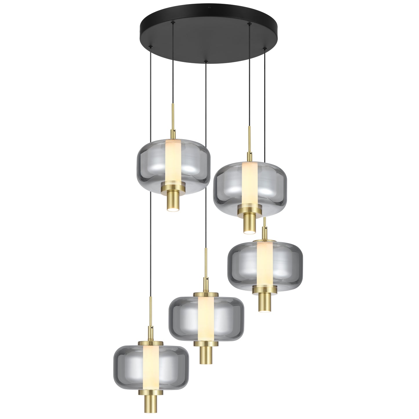 Almeria TFS 5LT PENDANT 5*8wLED 3000K DIM cab.3m 1450Lm D580 H275 GOLD/SMOKE