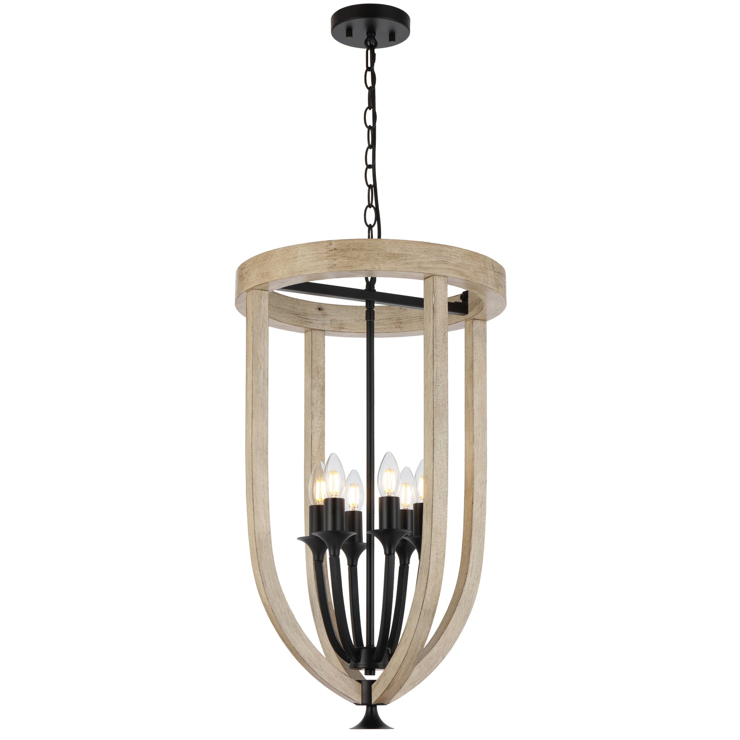 TFS 6LT PENDANT 6x25wE14 D420 H690 CHAIN 2M BLACK MATT / TIMBER
