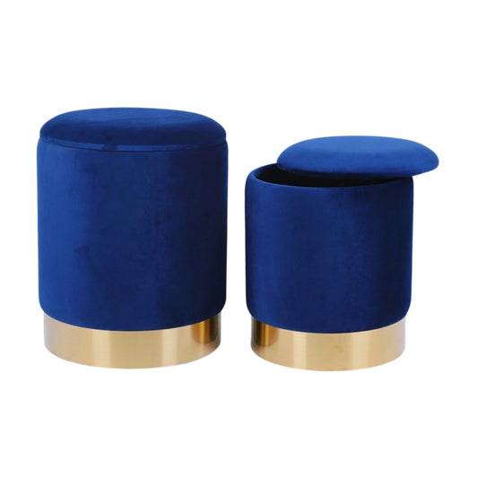Storage Ottoman in Velvet Dark Blue