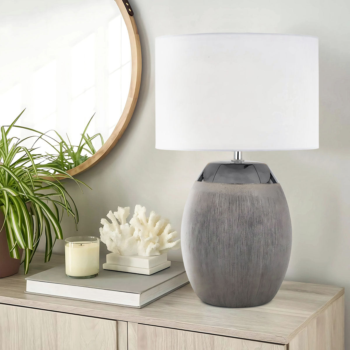 TFS CERAMIC TABLE LAMP 25wE27max H:475 D:300 SILVER/WHITE