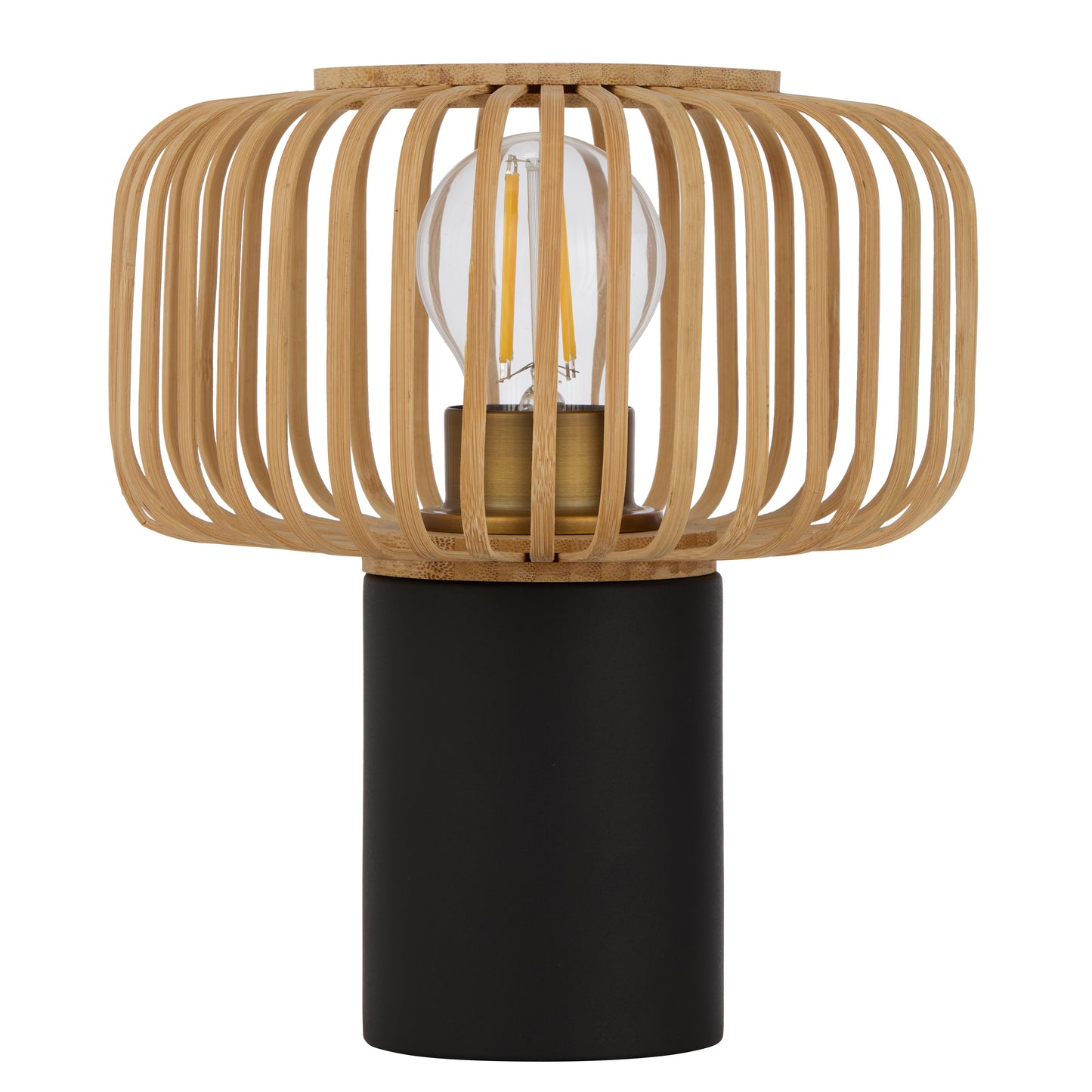 TFS ROUND TABLE LAMP 25wE27max D200 H230 inline swt BLACK / NATURAL BAMBOO