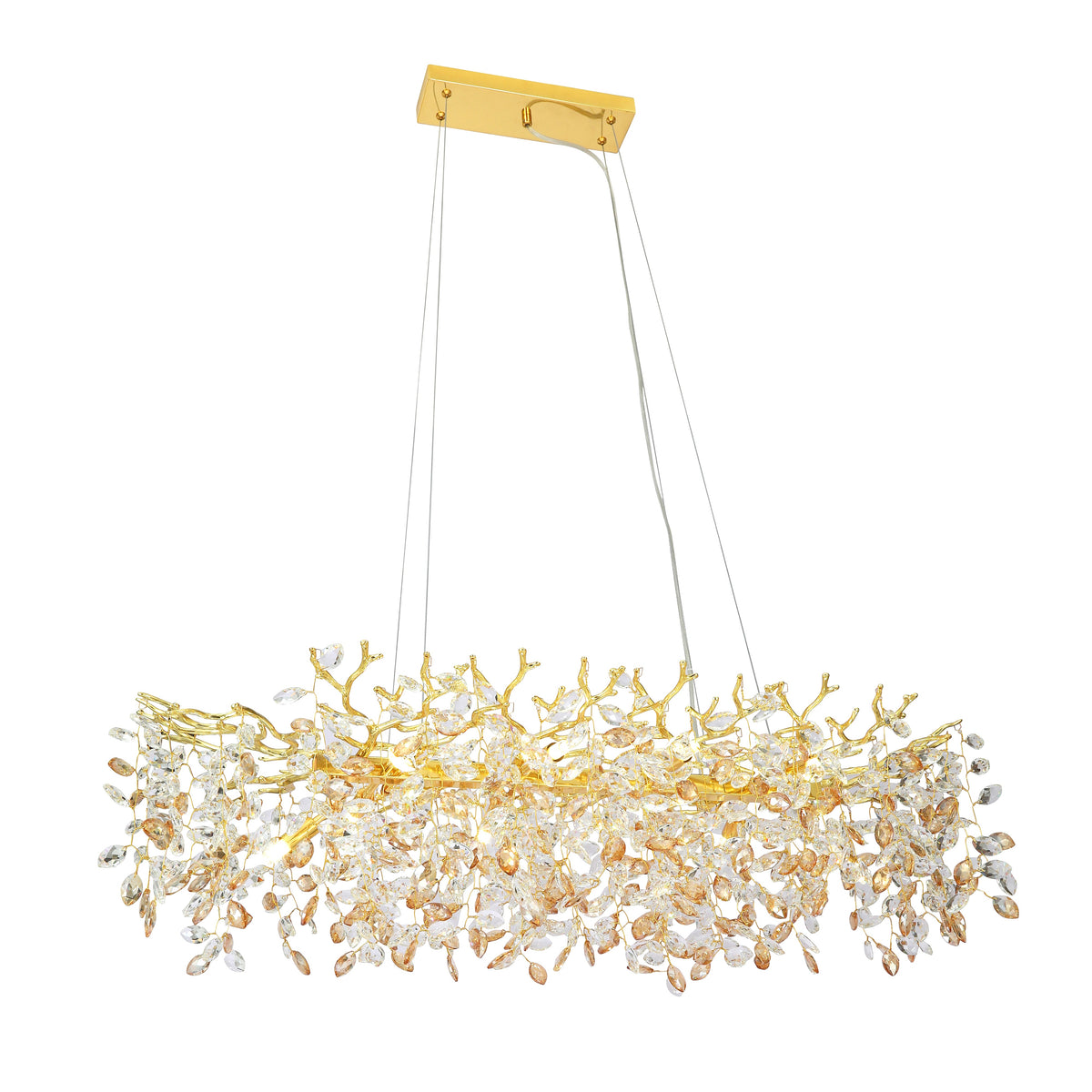 Sarajevo TFS 10 LT RECTA PENDANT 10x 3wG9max L1000 W420 H460 cab 2M GOLD / CLEAR + AMBER CRYSTAL