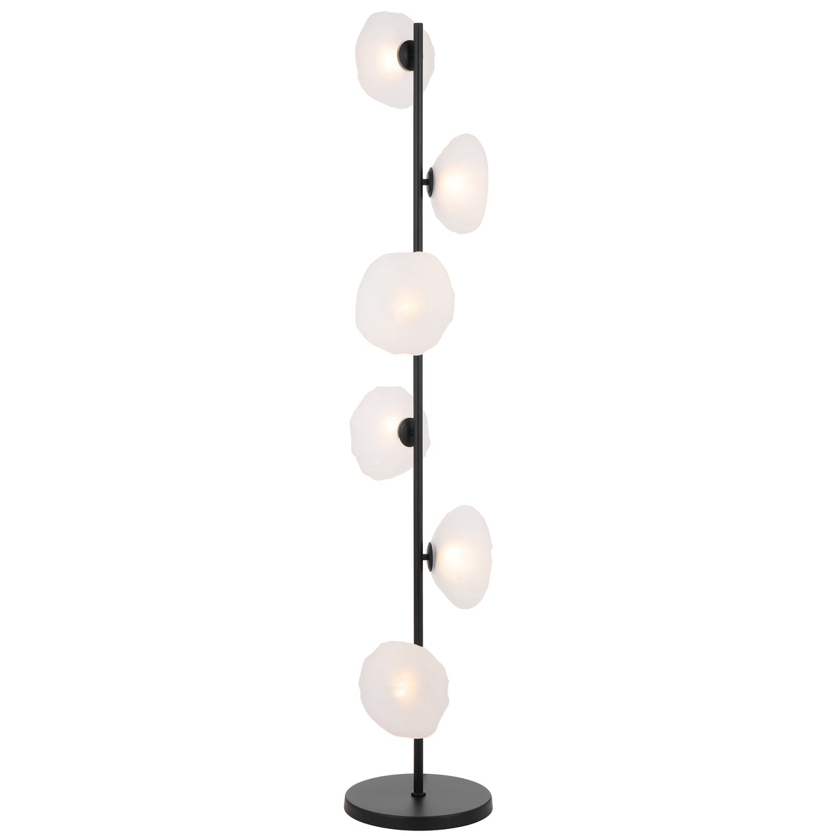 Nancy 6 Light Floor Lamp with Black Frame and Frost Glass Shades