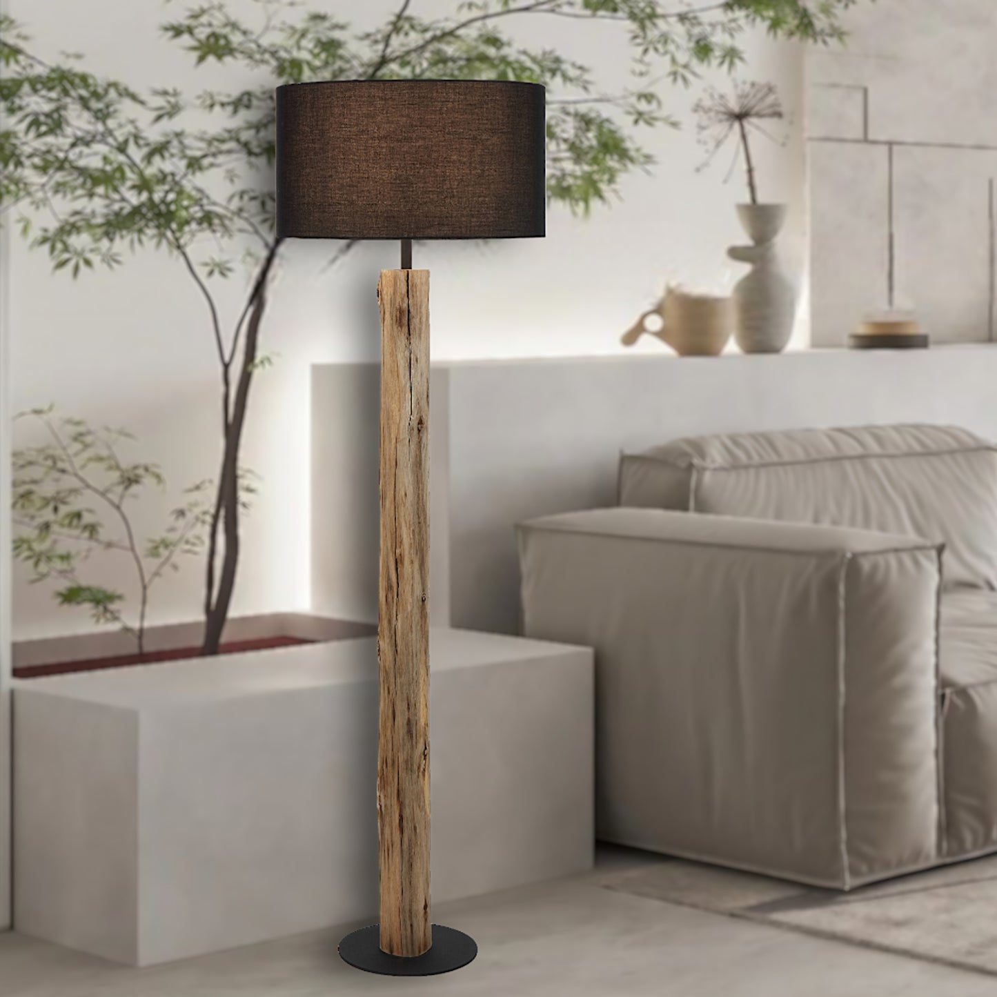 TFS FLOOR LAMP 25wE27max D:450 H:1500 FOOT SWTCH WOOD / BLACK SHADE