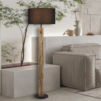 TFS FLOOR LAMP 25wE27max D:450 H:1500 FOOT SWTCH WOOD / BLACK SHADE