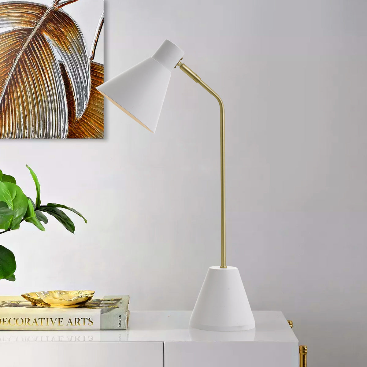 TFS TABLE LAMP 25wE14max D:140 H:540 cab:2.0M BRASS MATT/WHITE