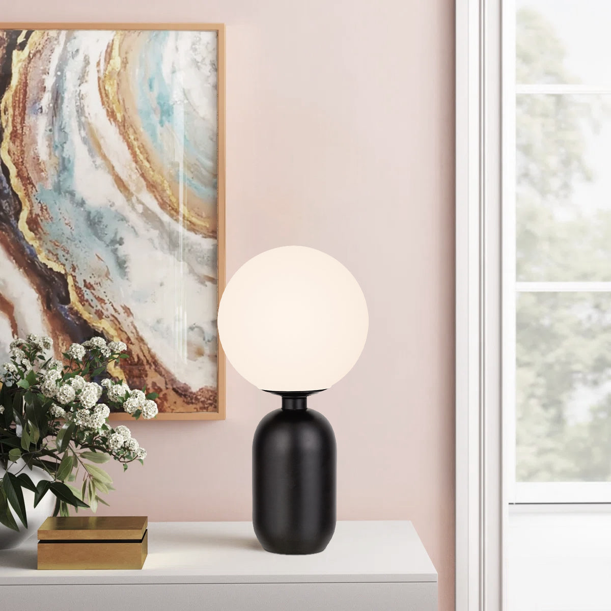 TFS TABLE LAMP 25wE14max D:200 H:400 cable2.0 line swt BLACK/OPAL MATT