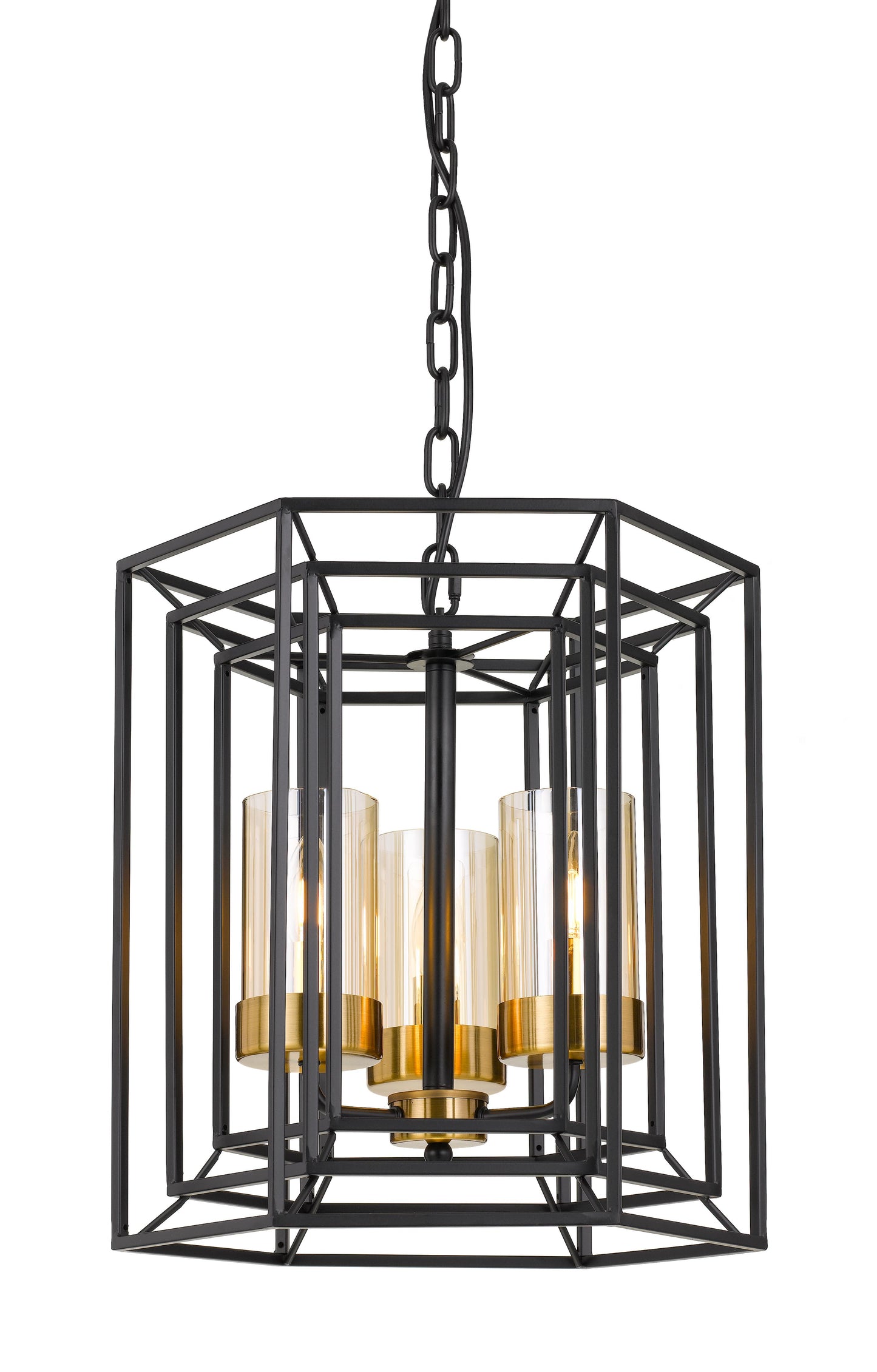TFS 3LT PENDANT 3x25wE14max D:410 H:500 BLACK/ ANT BRASS AMBER GLASS CHAIN: 2M