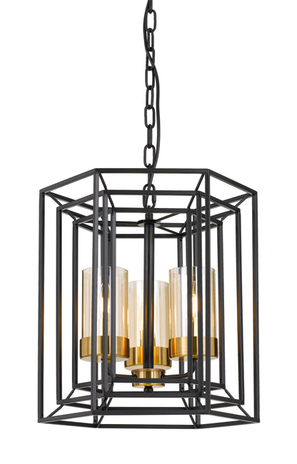 TFS 3LT PENDANT 3x25wE14max D:410 H:500 BLACK/ ANT BRASS AMBER GLASS CHAIN: 2M
