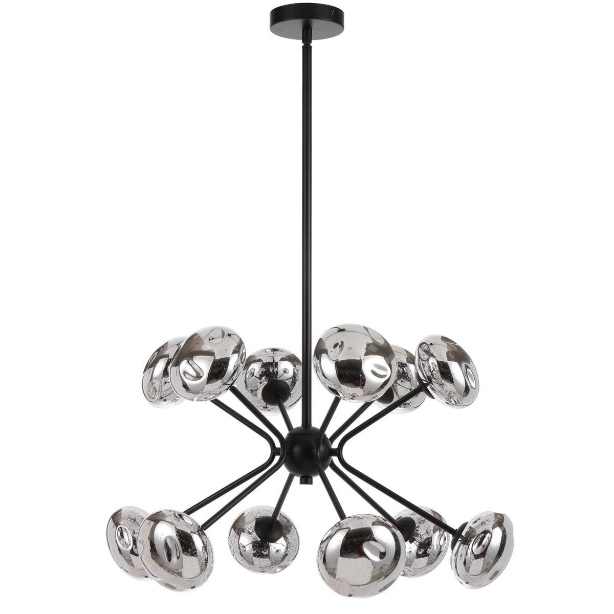 Messina TFS 12LT PENDANT 12x6wG9max D600 H380 ROD:2*600+1*300 BLACK MATT/MIRROR GLASS