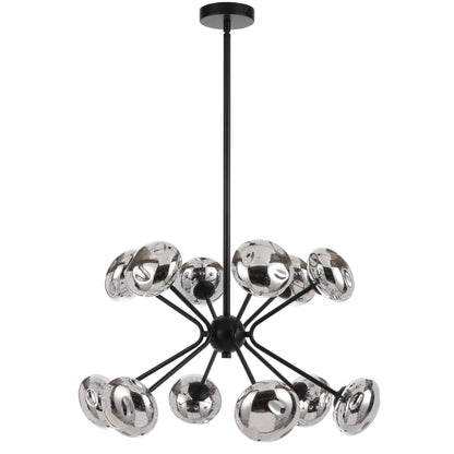Messina TFS 12LT PENDANT 12x6wG9max D600 H380 ROD:2*600+1*300 BLACK MATT/MIRROR GLASS