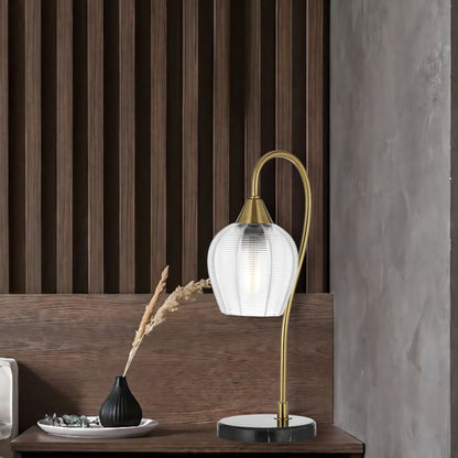 TFS TABLE LAMP 25wE27max L210 W160 H450 line swt BLK MARBLE/ANT GOLD/CLEAR