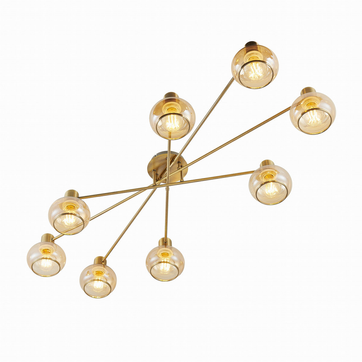 TFS 8 LT CTC 8x25wE27max L:1200 W:540 H:210 ANTIQUE BRASS/ AMBER GLASS