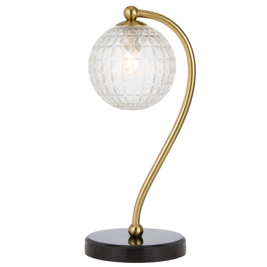 TFS TABLE LAMP 6wG9max KIT L160 W150 H350 BLACK MARBLE/ ANT GOLD/ CLEAR PRISM PATTERN